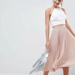 ASOS Blush Pink Pleated Midi Skirt Size 6